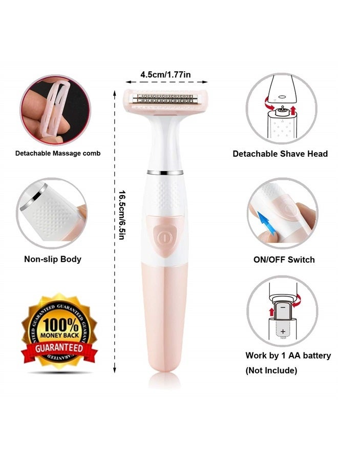 GOMINYUF Women Painless Hair Remover,Gominyuf Electric Lady Shaver Trimmer with Upgrade Cutter Head Professional for Shave Arm,Bikini,Leg,Armpit Hair,Battery operated (Pink)