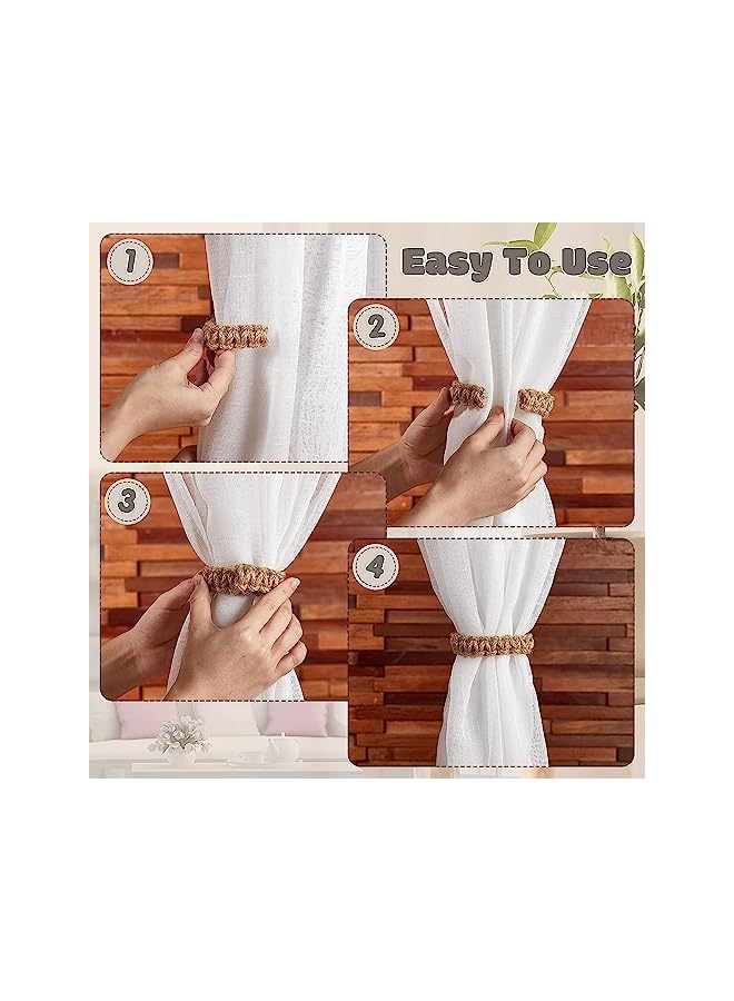 Zaboon Adjustable Curtain Holdbacks, Flexible Rope Curtain Tie Farmhouse Rustic Design, Handmade Curtain Tiebacks for Home Decorations, 8 Pack - Image 2