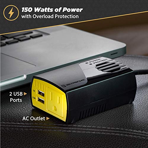 Scosche PI150M INVERT150 - 150W Car Power Inverter with Dual USB Ports - 12V DC to 110V AC Converter for Vehicles - Vehicle Outlet Plug Adapter - DC to AC Converter - Car Charger for Laptop Computer - Image 3