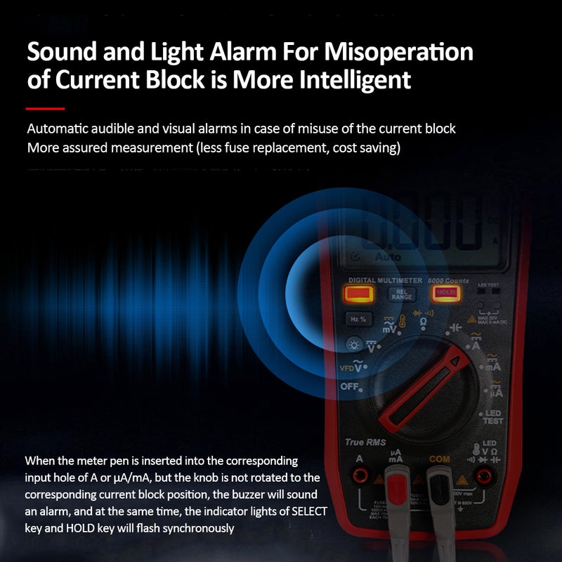 المقياس الرقمي المتعدد الوظائف UNI-T UT15B MAX 1000 فولت 6000 عداد – مقياس متعدد الوظائف VFD مقياس الجهد والتيار حقيقي RMS لقياس محولات VFD: الجهد المتردد/المباشر / التيار المتردد/المباشر / المقاومة / السعة / التردد / دورة الواجب / درجة الحرارة - Image 5