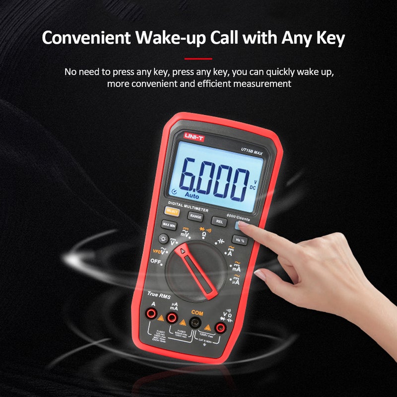 المقياس الرقمي المتعدد الوظائف UNI-T UT15B MAX 1000 فولت 6000 عداد – مقياس متعدد الوظائف VFD مقياس الجهد والتيار حقيقي RMS لقياس محولات VFD: الجهد المتردد/المباشر / التيار المتردد/المباشر / المقاومة / السعة / التردد / دورة الواجب / درجة الحرارة - Image 3