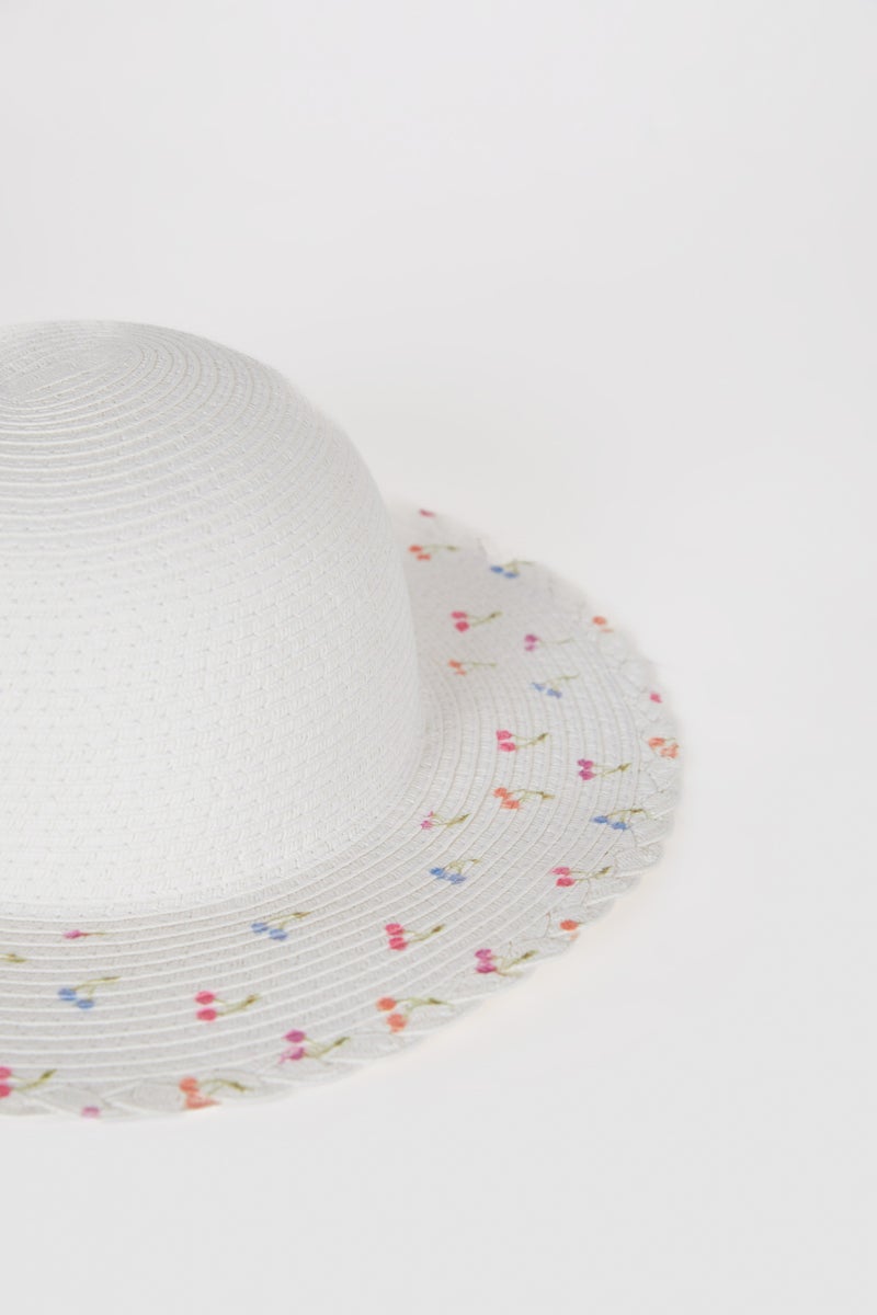DeFacto White Girl Girl Printed Straw Hat Casual - Image 2