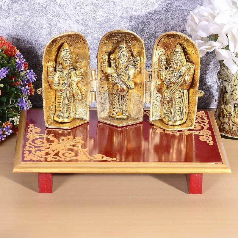 The Victory Handicraft Wooden Pooja Chowki DiwaliNavratri Pooja Special Beautiful Antique Wooden chowki Also Makes a Great Accessory Light Green Pata 11 x 8 x 250 Inches - Image 2