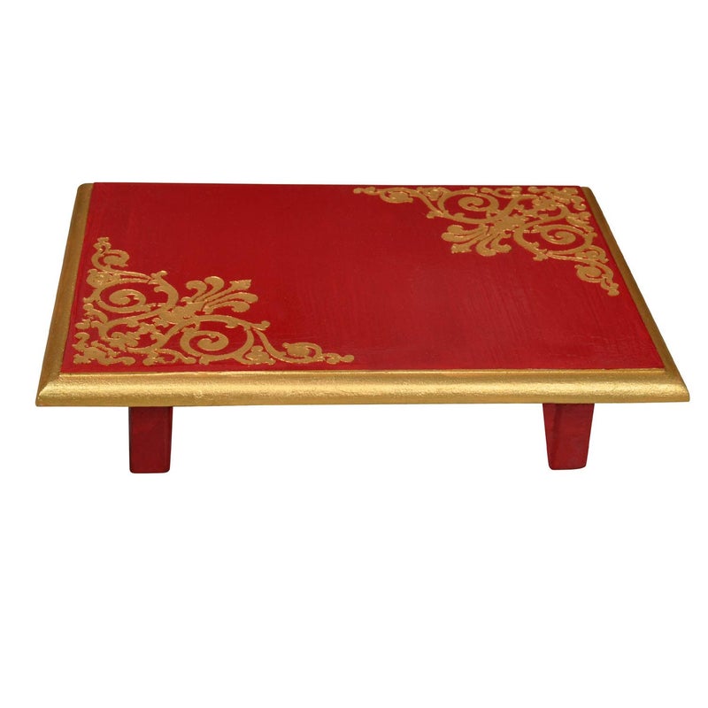 The Victory Handicraft Wooden Pooja Chowki DiwaliNavratri Pooja Special Beautiful Antique Wooden chowki Also Makes a Great Accessory Light Green Pata 11 x 8 x 250 Inches - Image 4