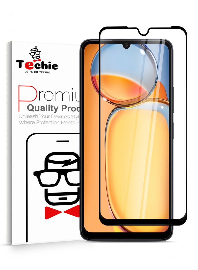Techie واقي شاشة كامل من الزجاج المقوى عالي الجودة بدرجة صلابة 10H لهاتف Xiaomi Redmi 13C - مضاد للخدش ومضاد لبصمات الأصابع ومضاد للفقاعات - Image 1