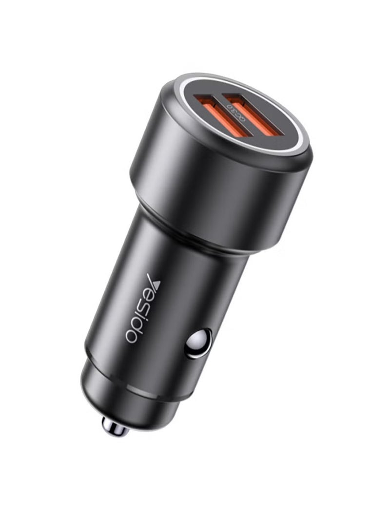 Yesido Y43 Fast Charger 36W Dual QC 3.0 Car Super Fast USB Charger Dual Quick 2 Port USB Car Charger Adapter - Black - Image 1