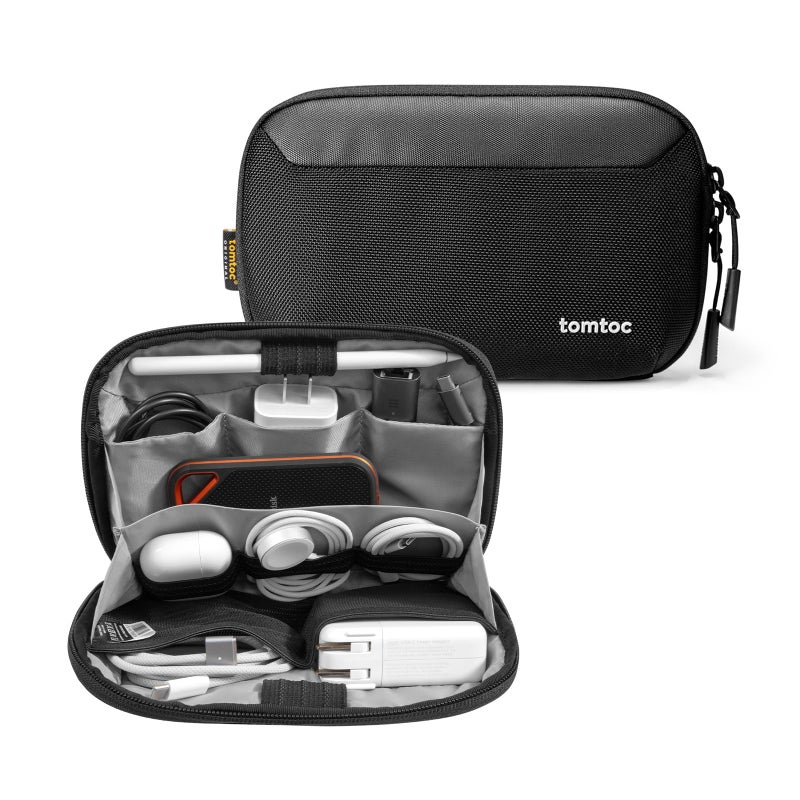 tomtoc Travel Cable Organizer Pouch, Electronics Accessories Organizer Portable Waterproof Double Accessories Carry Case for Cord, Charger, Cables, USB Drive, Black - Image 1