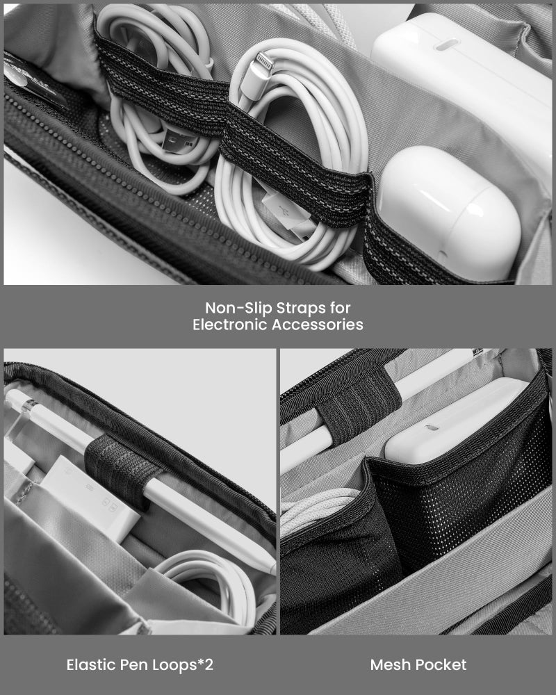tomtoc Travel Cable Organizer Pouch, Electronics Accessories Organizer Portable Waterproof Double Accessories Carry Case for Cord, Charger, Cables, USB Drive, Black - Image 3
