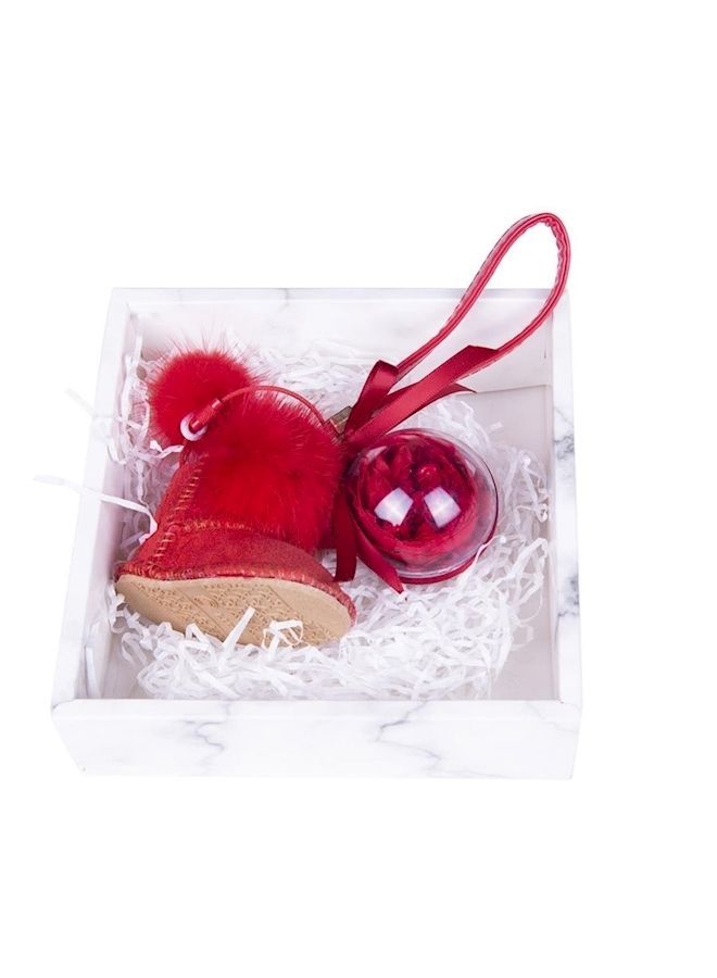 NIBEMINENT Everlasting Preserved Flowers Key Chain With Fluffy Boot - Image 1