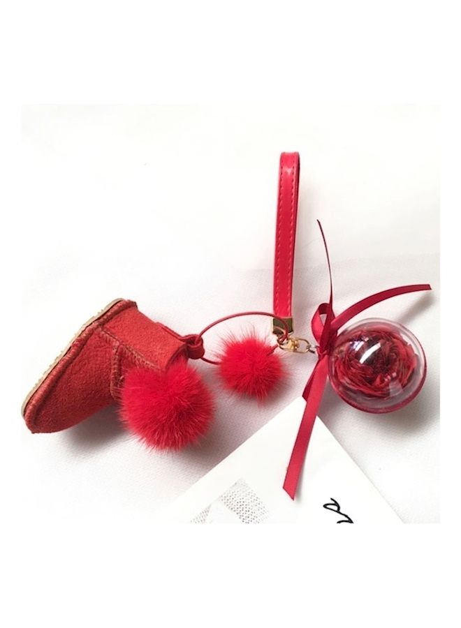 NIBEMINENT Everlasting Preserved Flowers Key Chain With Fluffy Boot - Image 2