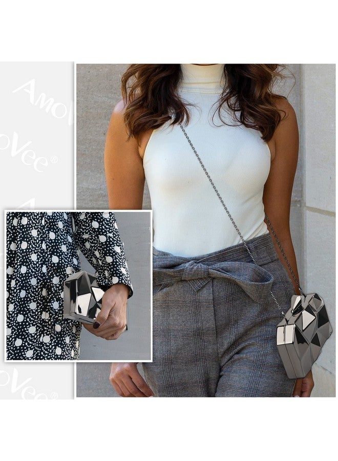 AmoVee Clutch with Chain Strap, Clutch Purses for Women Wedding，Evening Handbag for Party, Prom and Formal Occasion (Shinny Grey) - Image 3