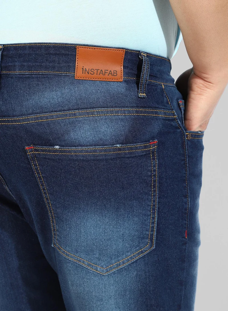 Instafab Plus Men's Classic Blue Medium-Washed Regular Fit Denim Shorts