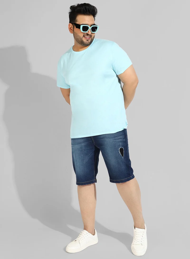 Instafab Plus Men's Classic Blue Medium-Washed Regular Fit Denim Shorts