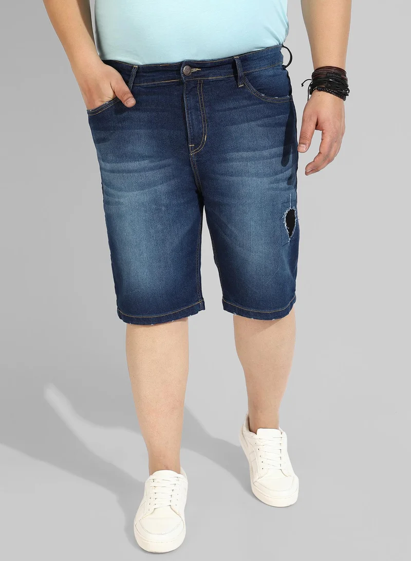 Instafab Plus Men's Classic Blue Medium-Washed Regular Fit Denim Shorts