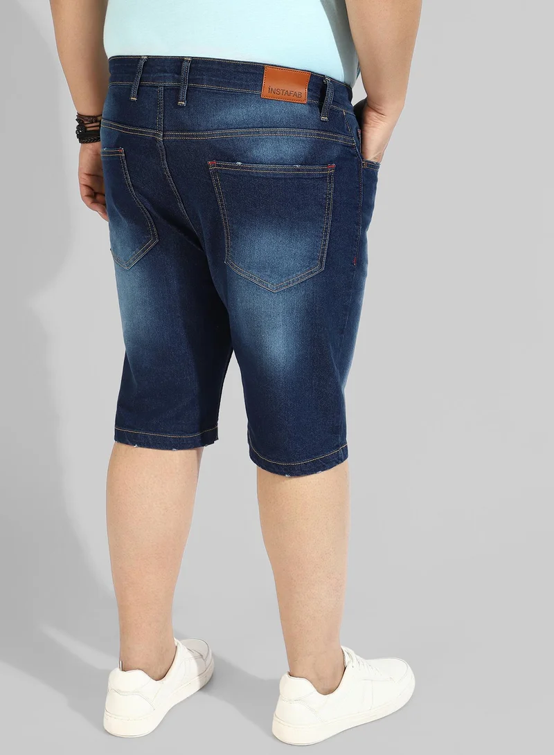 Instafab Plus Men's Classic Blue Medium-Washed Regular Fit Denim Shorts