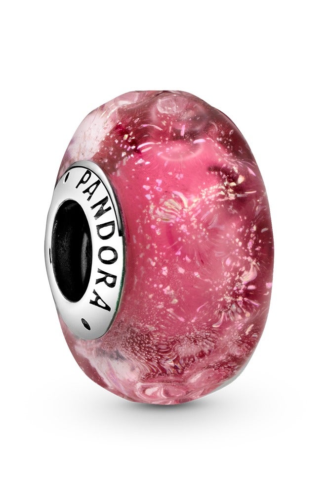 PANDORA Wavy Sterling Silver Charm with Iridescent And Pink Murano Glass - Image 1