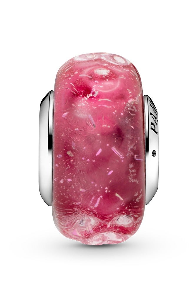 PANDORA Wavy Sterling Silver Charm with Iridescent And Pink Murano Glass - Image 3