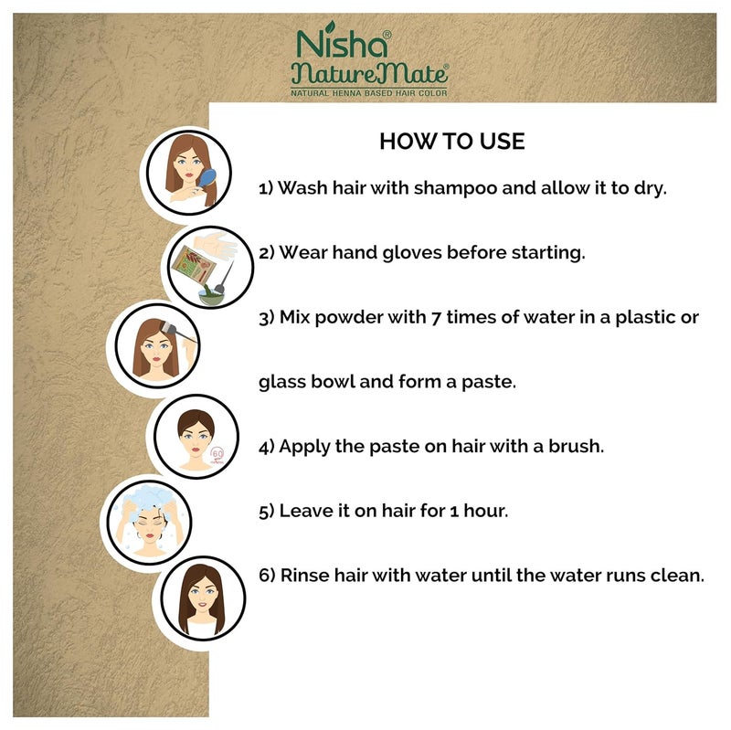Nisha نيشا ناتشر ميت صبغة شعر قائمة على الحناء للنساء والرجال بدون أمونيا 100% حماية عشبية لون بني داكن 45 جرام عبوة من 3 - Image 4