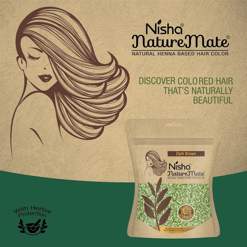 Nisha نيشا ناتشر ميت صبغة شعر قائمة على الحناء للنساء والرجال بدون أمونيا 100% حماية عشبية لون بني داكن 45 جرام عبوة من 3 - Image 5