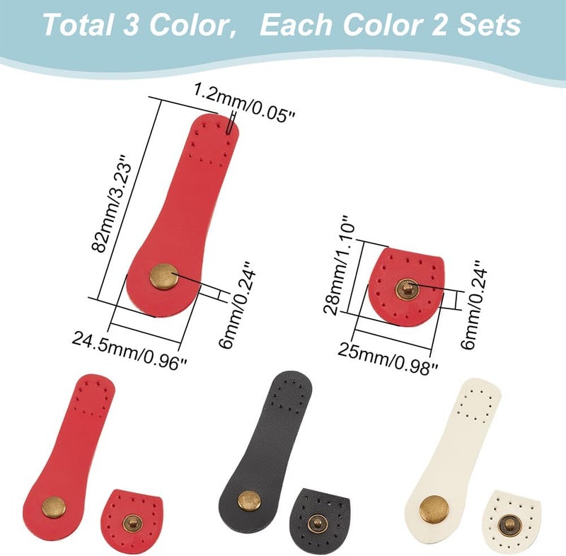 klarako 6 Sets Cowhide Leather Snap Buckles, 3 Colors Leather Tab Closure Sew On Leather Snap Buttons Purse Wallet Bag Buckle Fasteners DIY Craft Sewing Accessories for Pouches Coats Jacket - Image 2