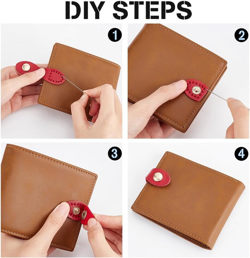 klarako 6 Sets Cowhide Leather Snap Buckles, 3 Colors Leather Tab Closure Sew On Leather Snap Buttons Purse Wallet Bag Buckle Fasteners DIY Craft Sewing Accessories for Pouches Coats Jacket - Image 3