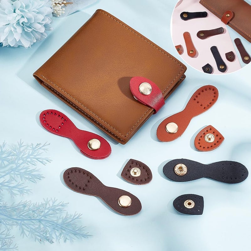 klarako 6 Sets Cowhide Leather Snap Buckles, 3 Colors Leather Tab Closure Sew On Leather Snap Buttons Purse Wallet Bag Buckle Fasteners DIY Craft Sewing Accessories for Pouches Coats Jacket - Image 4