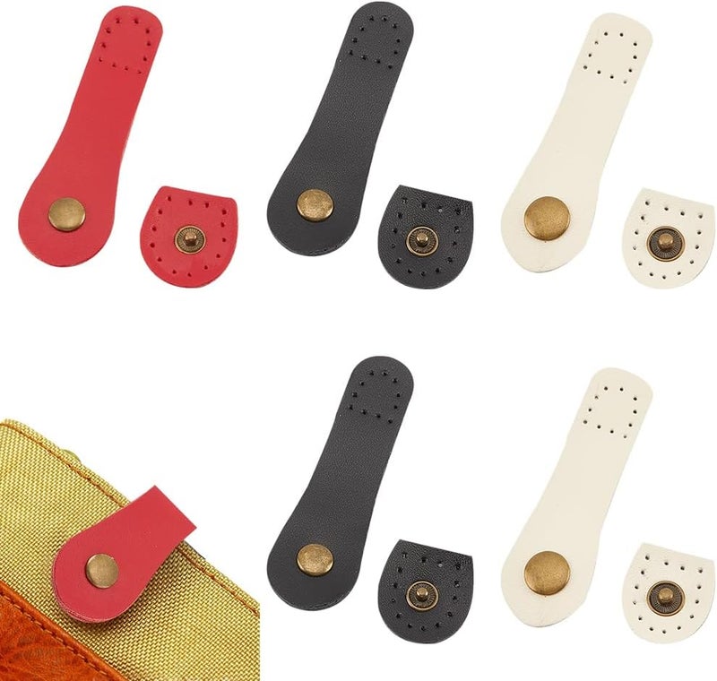 klarako 6 Sets Cowhide Leather Snap Buckles, 3 Colors Leather Tab Closure Sew On Leather Snap Buttons Purse Wallet Bag Buckle Fasteners DIY Craft Sewing Accessories for Pouches Coats Jacket - Image 1