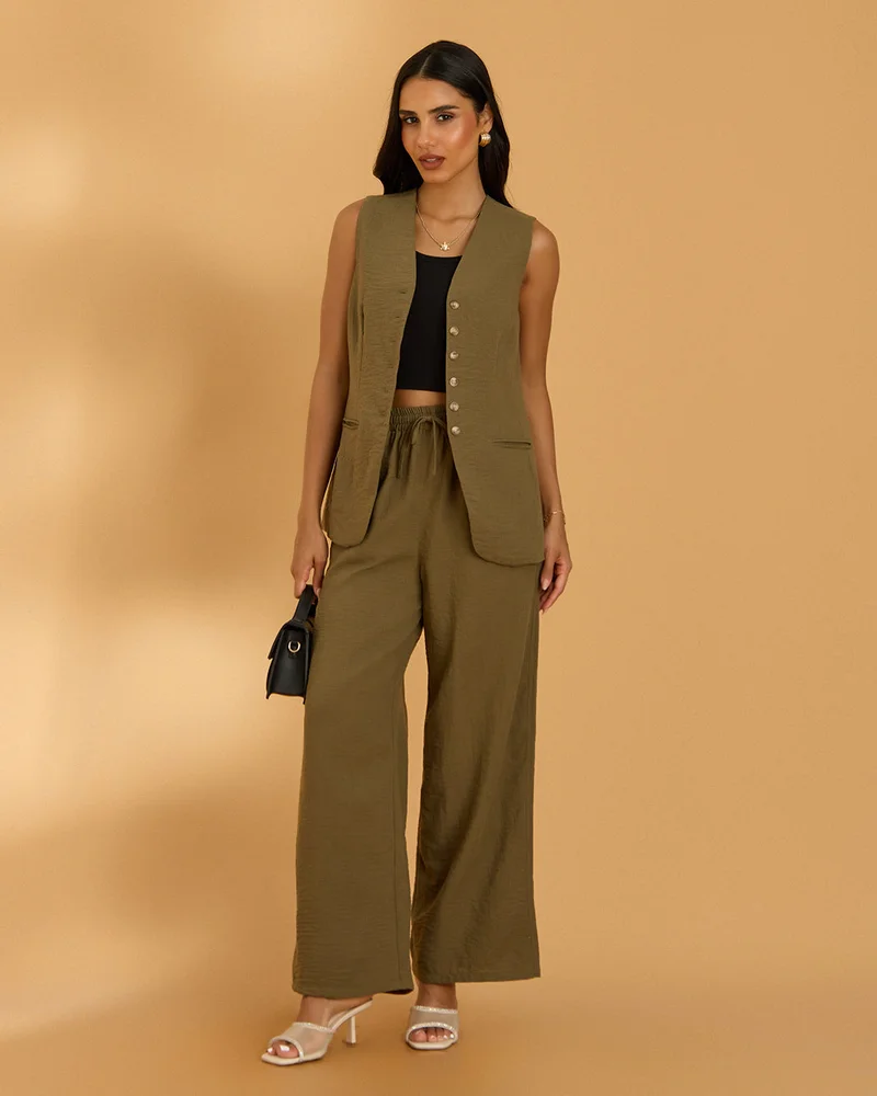 REDTAG Women Olive Wide Leg Trousers