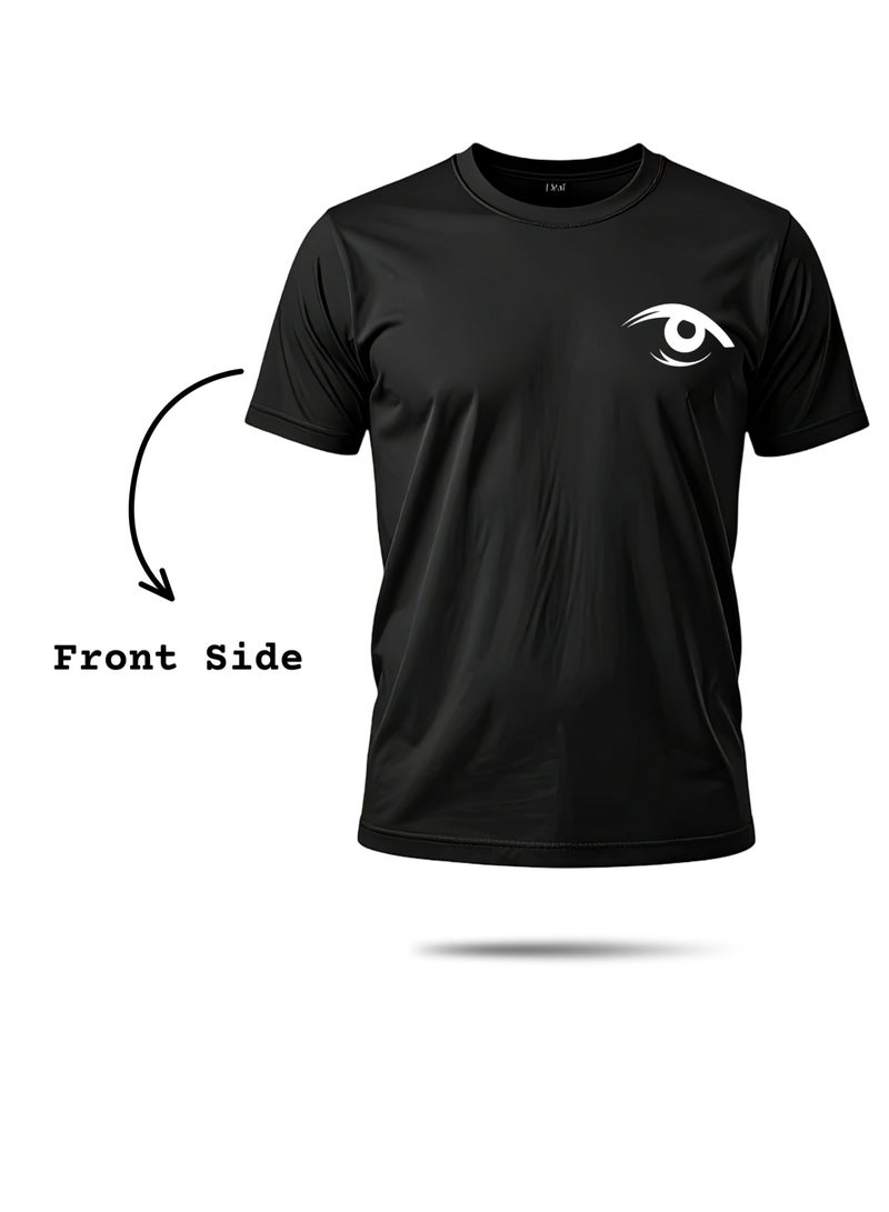 JP Store "New Collection" Black Crew Neck T-Shirt with Eye & Monogram Graphic - Image 1