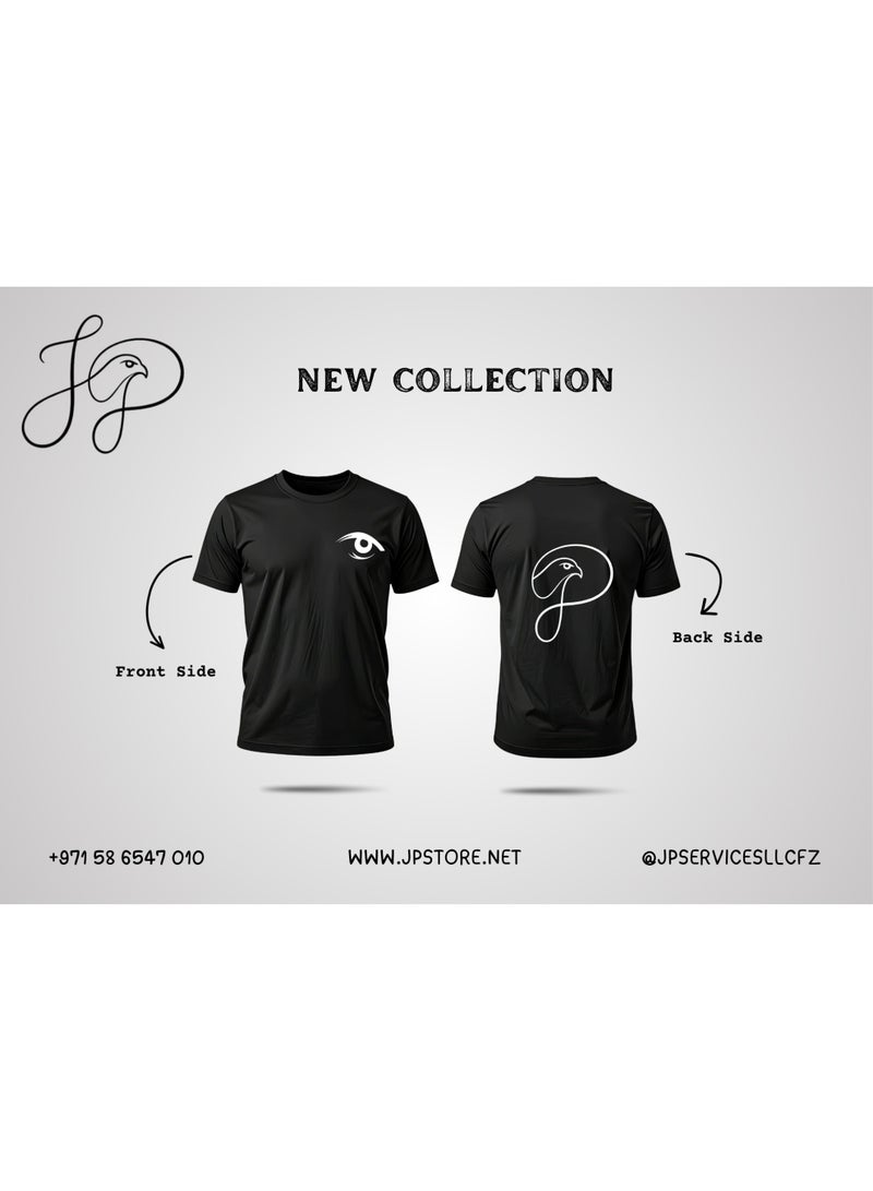 JP Store "New Collection" Black Crew Neck T-Shirt with Eye & Monogram Graphic - Image 3