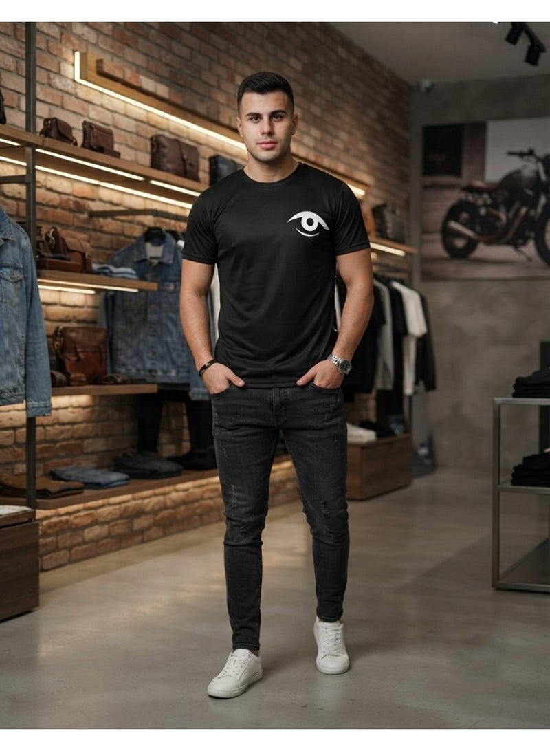 JP Store "New Collection" Black Crew Neck T-Shirt with Eye & Monogram Graphic - Image 5