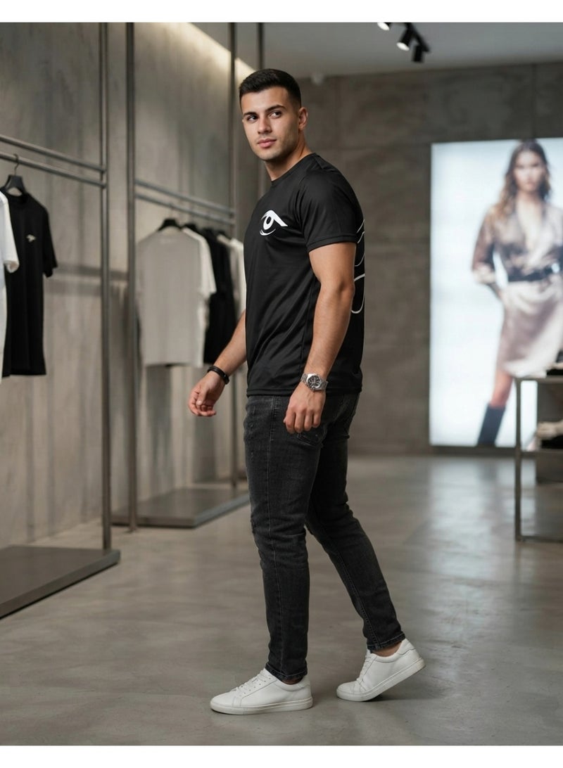 JP Store "New Collection" Black Crew Neck T-Shirt with Eye & Monogram Graphic - Image 4