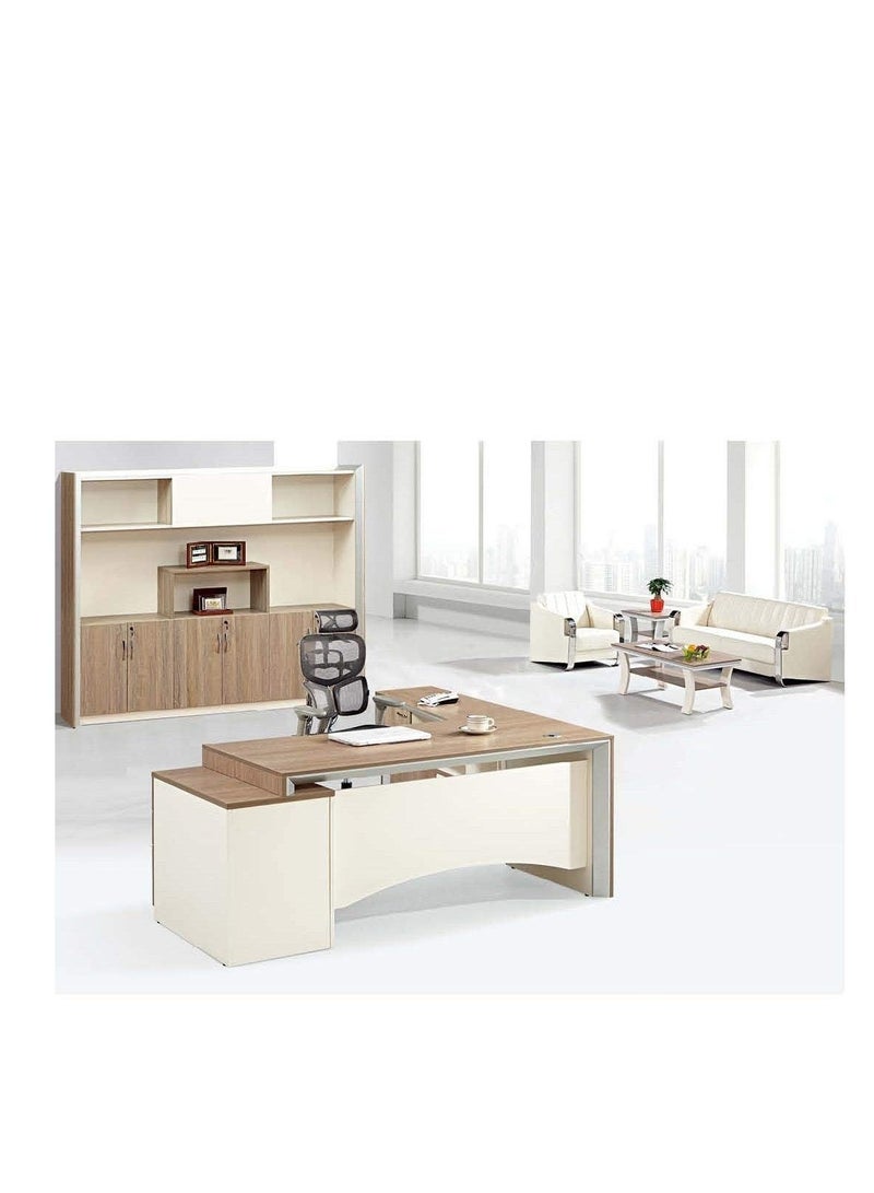 جالاكسي ديزاين طاولة مكتب فئة تنفيذية من تصميم جالاكسي – على شكل حرف L، بطول 180 سم، باللون البني مع تباين أبيض، الموديل: GDFHY-005 - Image 1