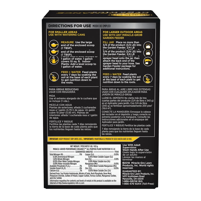 Miracle-Gro Performance Organics All Purpose Plant Nutrition, 1 lb. - All Natural Plant Food For Vegetables, Flowers and Herbs - Apply Every 7 Days For Best Results - Feeds up to 200 sq. ft. - Image 5