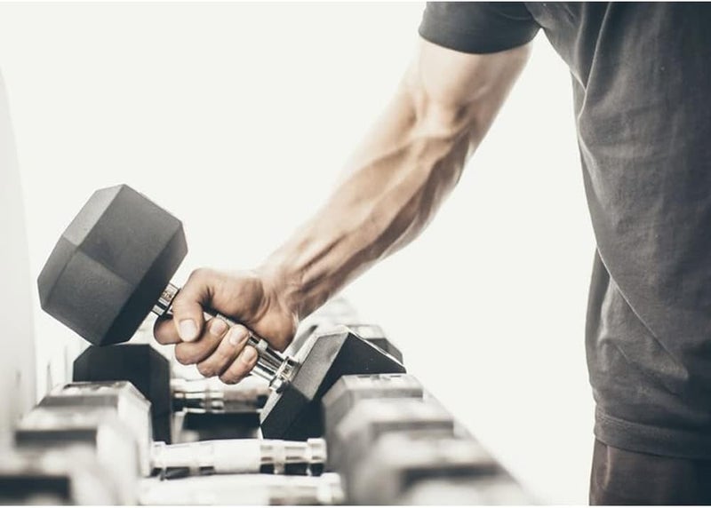 DEXO دمبل سداسي 20 كجم – من الحديد المطلي بالمطاط مع تصميم مضاد للانزلاق – للصالة المنزلية والصالة الرياضية – تدريب القوة، بناء العضلات، اللياقة البدنية، رفع الأثقال، متين، معدات تمرين، اكسسوارات رياضية - Image 4