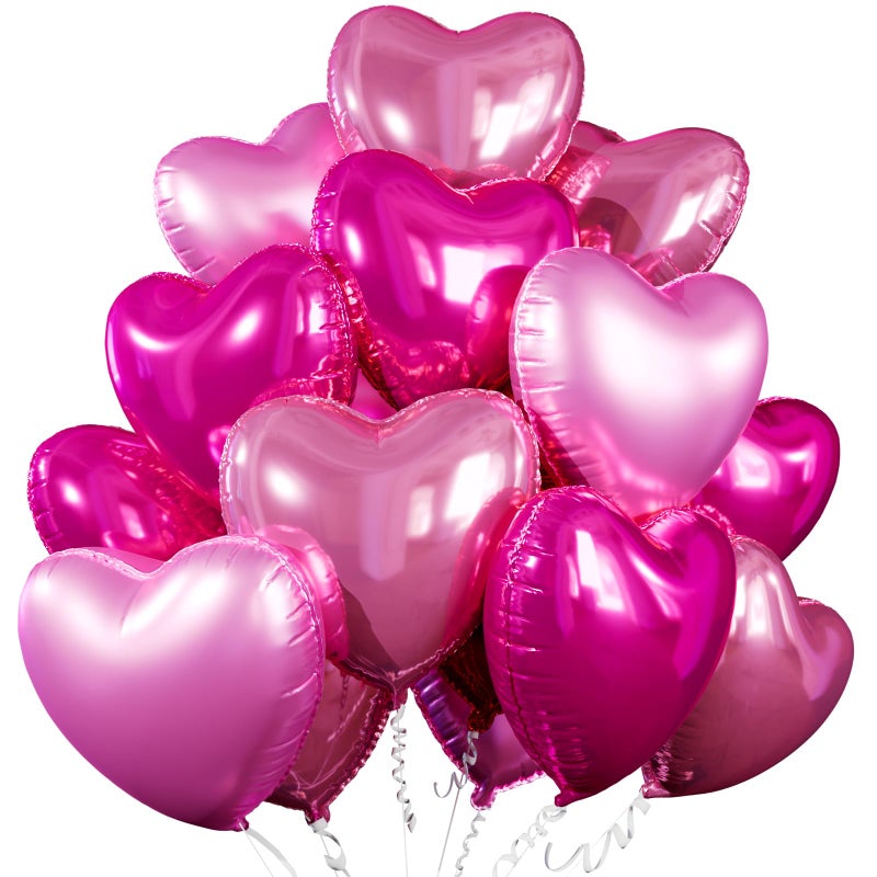 Villorem 15 Pcs Pink Heart Shaped Balloons 18 Inch Hot Pink Foil Heart Balloons Candy Color Love Balloon for Sweet Theme Birthday Party Bridal Shower Wedding Valentine Party Decorations - Image 3