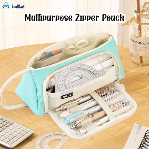 FunBlast Pouch for Girls - Multipurpose Zipper Pouches for Kids & Adults, Stationary Organizer Bag, Makeup,Cosmetic Pouch, Toiletry Bag, Water Resistance for Travel Accessories (Light Blue) - Image 4
