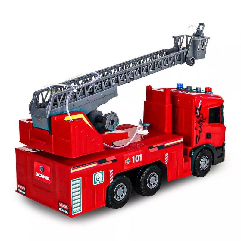 The Toys Home Scania Fire Truck Toy with Extendable Ladder – Push & Go Emergency Rescue Vehicle, Realistic Lights & Sounds, Durable Red Fire Engine Model, Kids Toy 3+ - Image 2