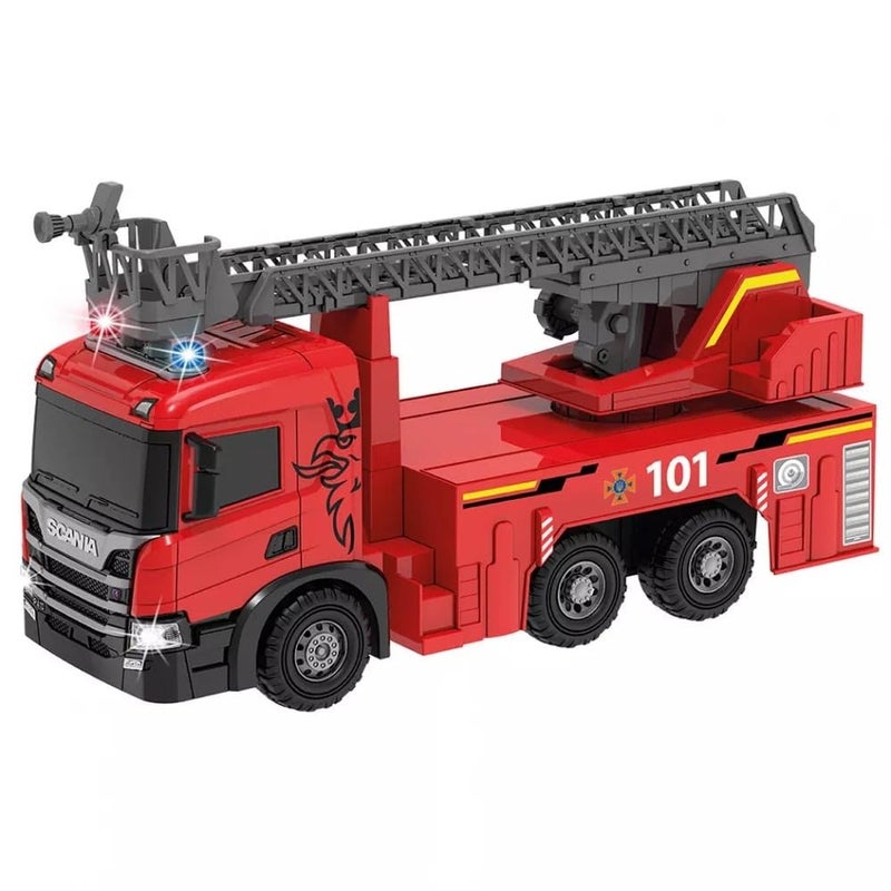 The Toys Home Scania Fire Truck Toy with Extendable Ladder – Push & Go Emergency Rescue Vehicle, Realistic Lights & Sounds, Durable Red Fire Engine Model, Kids Toy 3+ - Image 1