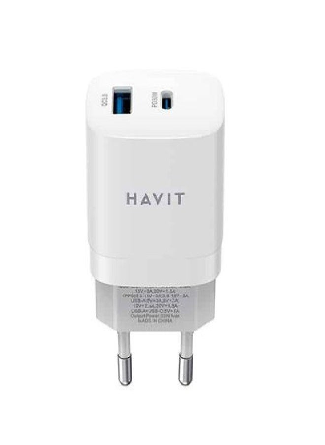 havit Wall Charger 33W Dual  Ports( PD 33W,USB-A 30W) Supprot (PPS/PD3.0),EU White  - Image 2