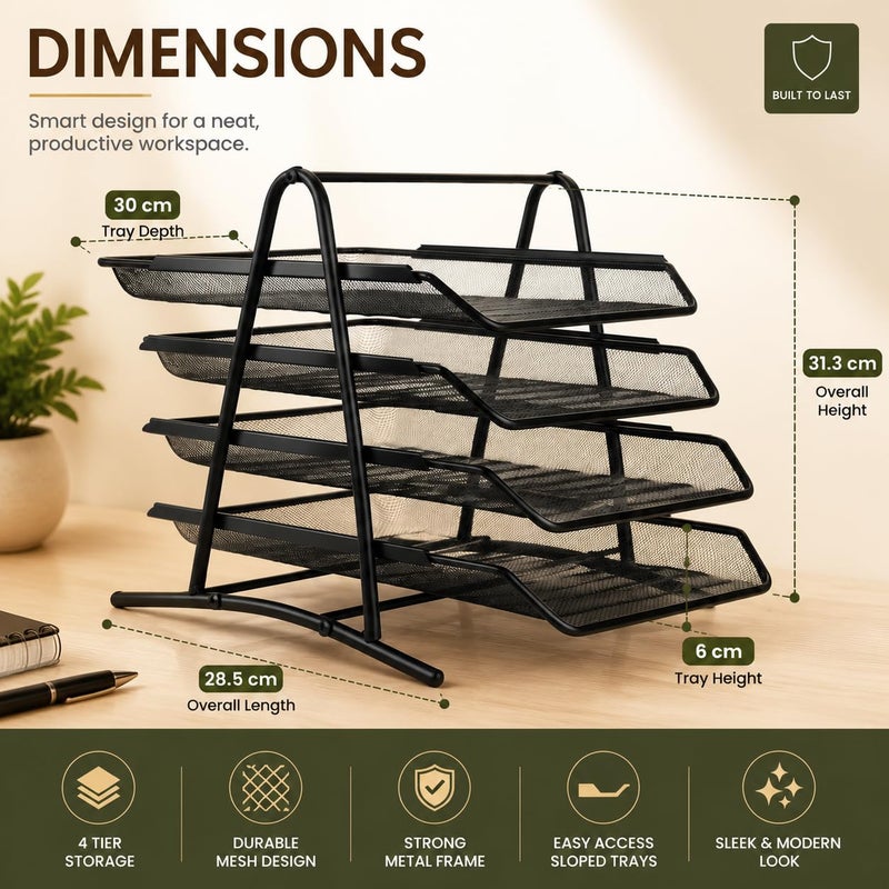 SOLDTRUE Metal Mesh 2 Tier Document Tray File Tray File Rack For A4 Documents Files Papers Folders Holder Desk Organizer Black - Image 3