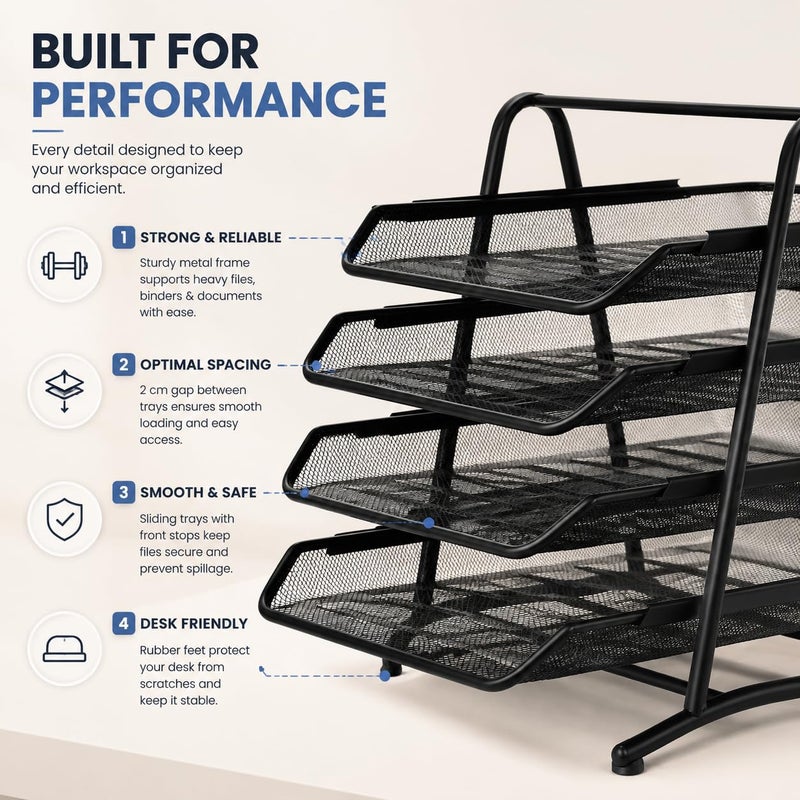 SOLDTRUE Metal Mesh 2 Tier Document Tray File Tray File Rack For A4 Documents Files Papers Folders Holder Desk Organizer Black - Image 4