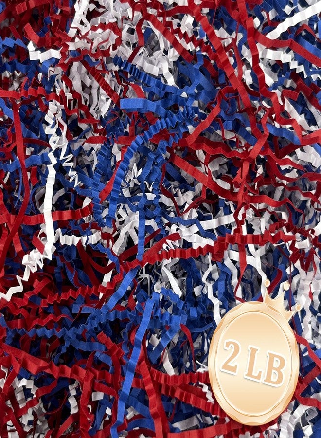 Zankubom 2 LB Crinkle Cut Paper Shred Filler Great for Gift Wrapping, Basket Fillers, Birthday, Gift Wrapping, Independence Day, Halloween Christmas Party Decor Filling Supplies Red White Blue