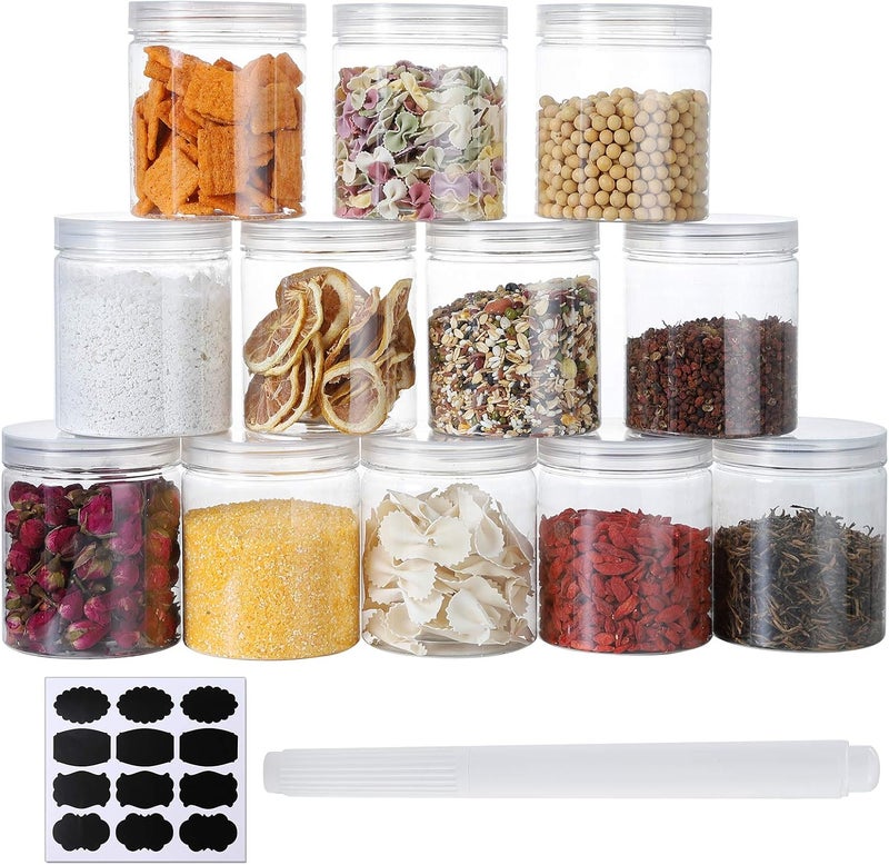 16 OZ Plastic Jars with Lids, 12 Pack Clear Plastic Slime Containers for Kitchen and Household Food Storage of Dry Goods, Creams and More,Included Extra Label and A Pen - Image 2