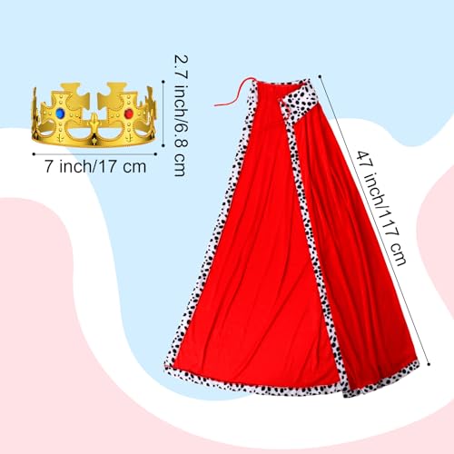 Seematn 4 Pieces King Robe Queen for Adult King Cape Royal Costume with Gold Crown for Birthday Halloween Party Prince Cosplay Carnival Parade United Nations Day Event Christmas - Image 2