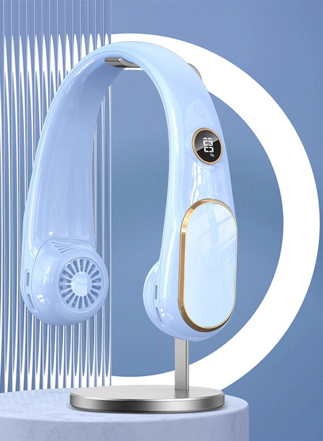 عام مروحة الرقبة قابلة للشحن-مروحة رقبة محمولة 5000 مللي أمبير في الساعة مع عرض رقمي ، 4 سرعات بنسبة 75 ٪ تبريد أقوى ، مروحة شخصية خالية من اليدين للنساء/الرجال/الأطفال ، شحن سريع ، عبوات جاهزة للهدايا ، السماء الأزرق - Image 1