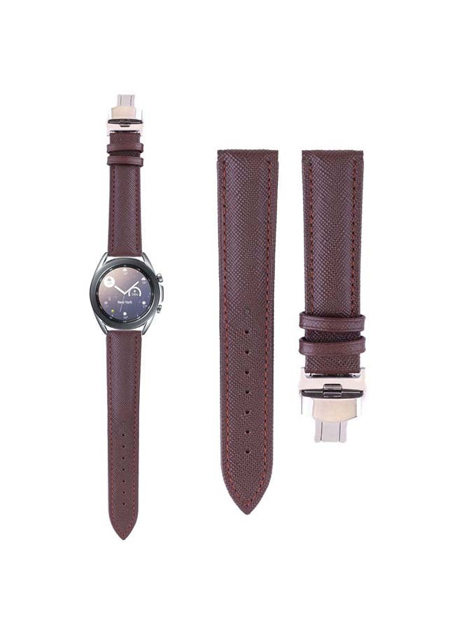 Perfii Genuine Saffiano Leather Replacement Band For Samsung Galaxy Watch3 41mm Brown - Image 1