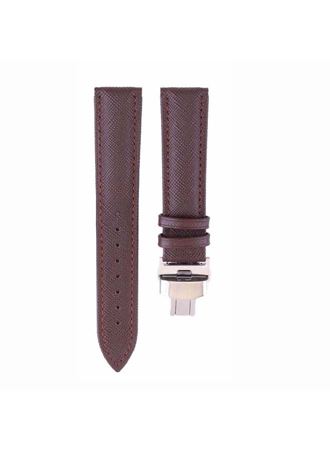 Perfii Genuine Saffiano Leather Replacement Band For Samsung Galaxy Watch3 41mm Brown - Image 2