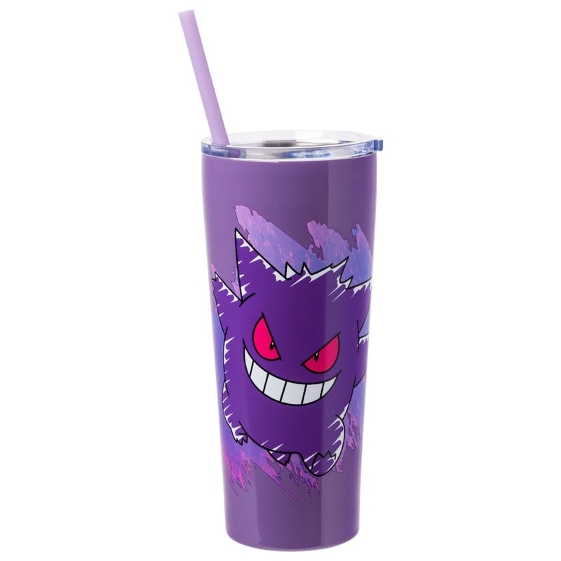 Silver Buffalo Pokemon Gengar DoubleWalled Stainless Steel Purple Tumbler with Lid and Reusable Straw 22 Ounces