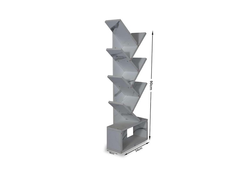 SBF Furniture Book Shelf for Home Library 7Tier Tree Shaped Book Rack for Study Room Wooden Book Stand Storage Space for Office Livingroom Bedroom White_Taj_Marble DIYDoItYourself